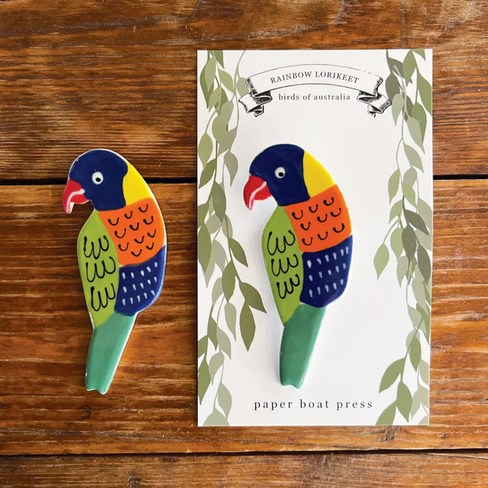 Paper Boat Press - Ceramic Australian Bird Magnet - Rainbow Lorikeet