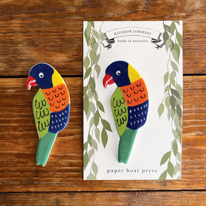 Paper Boat Press - Ceramic Australian Bird Brooch - Rainbow Lorikeet