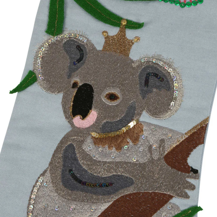 Velvet & Vixen - Embroidered Christmas Stocking - Koala on Pastel Blue