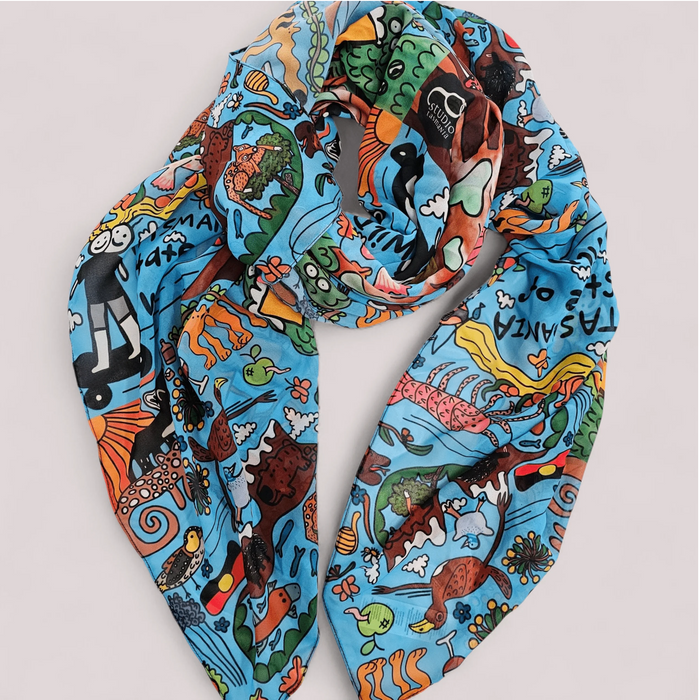 The Spotted Quoll Studio - Square Scarf - Tasmania State of Wild