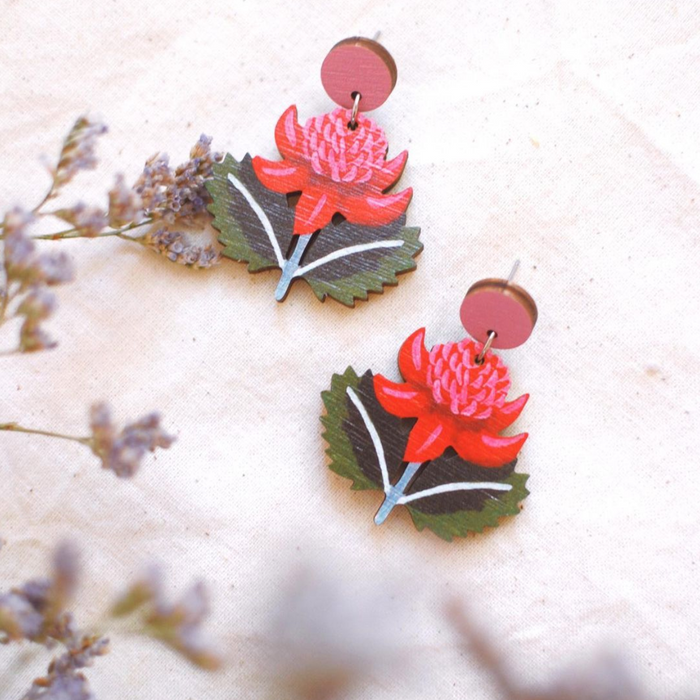 Pixie Nut & Co - Wooden Earrings - Waratah