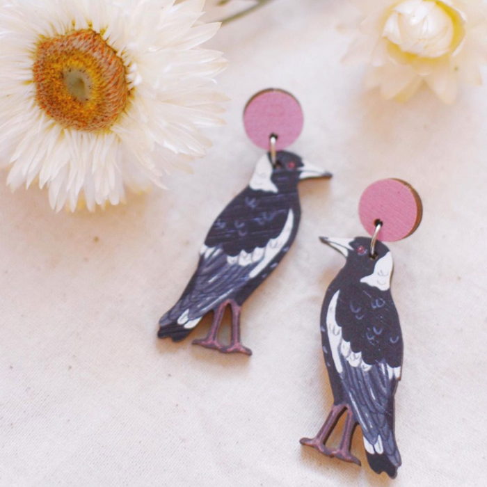 Pixie Nut & Co - Wooden Earrings - Magpies