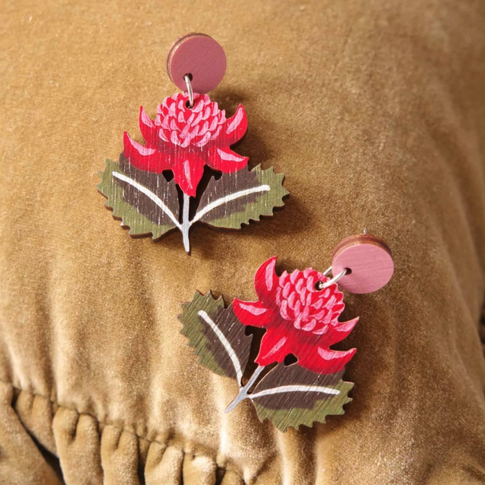 Pixie Nut & Co - Wooden Earrings - Waratah