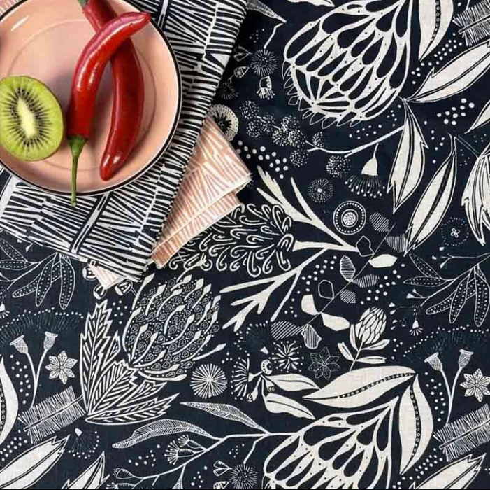 Print Ink Studio - Linen Table Cloth - Natives - Deep Sea