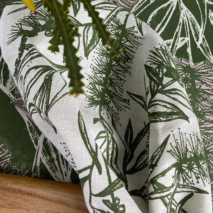 Print Ink Studio - Linen Table Runner - Bottlebrush Placement - Moss