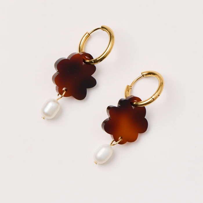 Martha Jean - Cloud & Pearl Earrings - Tortoise Brown