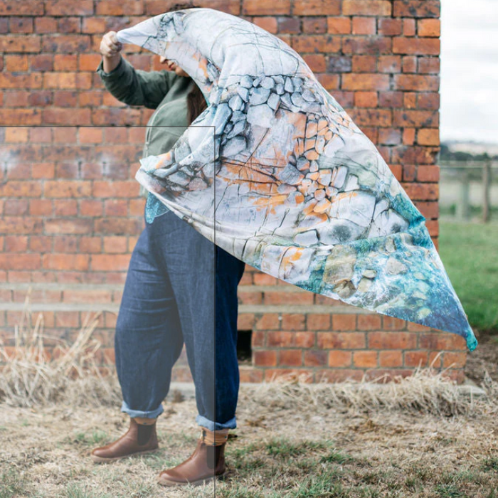 The Spotted Quoll Studio - Square Scarf - Aerial Bay of Fires