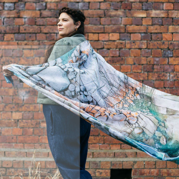 The Spotted Quoll Studio - Square Scarf - Aerial Bay of Fires