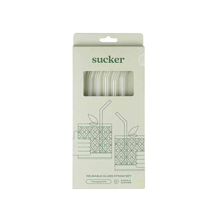 Sucker - Glass Drinking Straws - Set of 6 - Clear