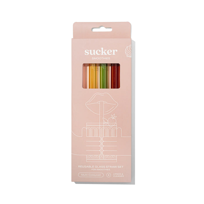 Sucker - Glass Smoothie Straws - Set of 4 - Multicoloured