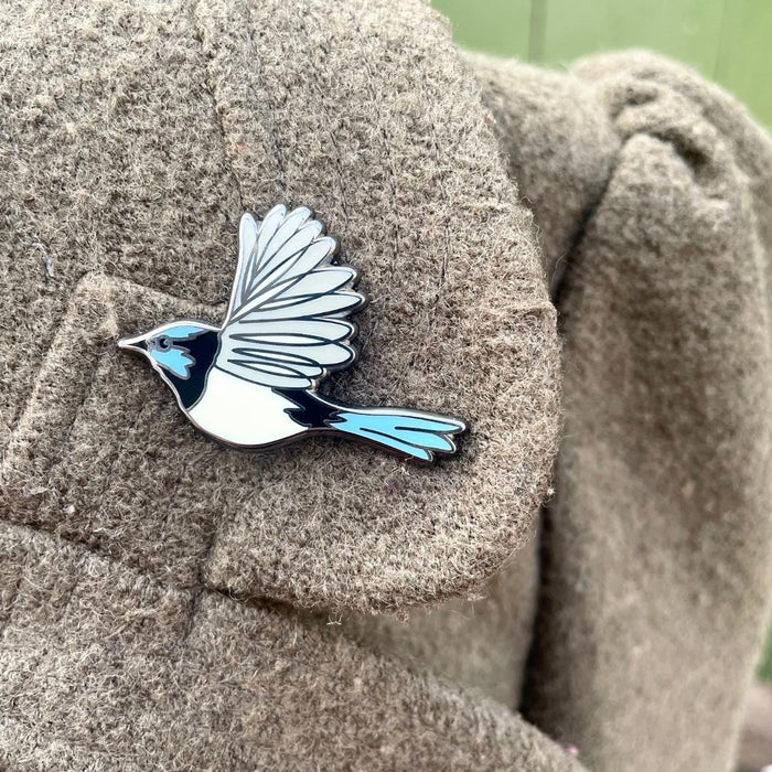 Bridget Farmer - Enamelled Lapel Pin - Australian Blue Wren in Flight