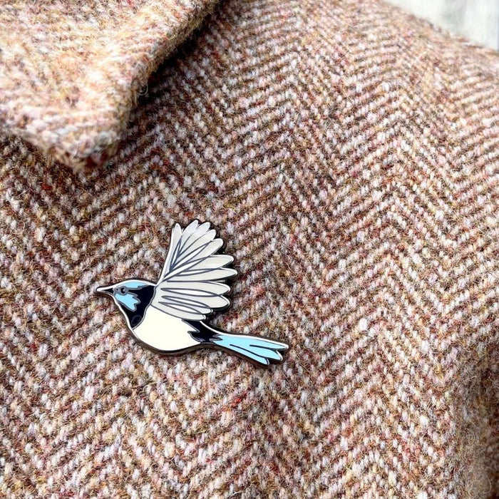 Bridget Farmer - Enamelled Lapel Pin - Australian Blue Wren in Flight