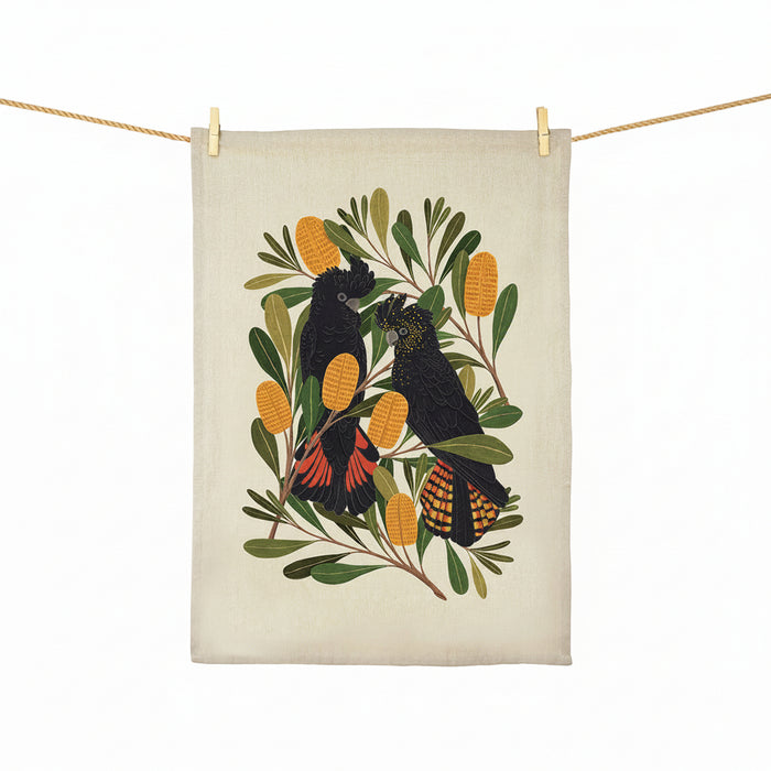 Earth Greetings - Tea Towel - Cockatoos & Banksia