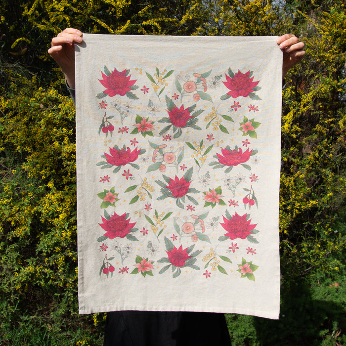 Earth Greetings - Christmas Tea Towel - Festive Florals