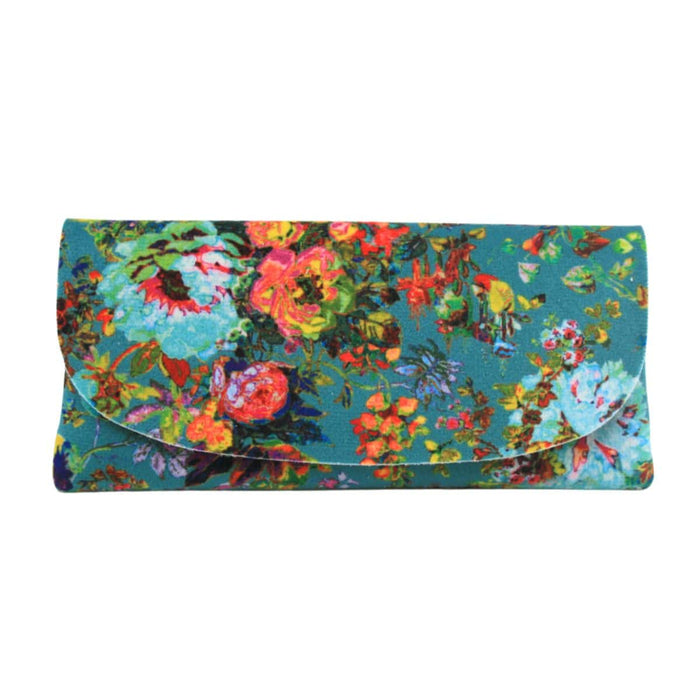 Colorathur - Velour Glasses Case - Envelope Style - Flowers Turquoise