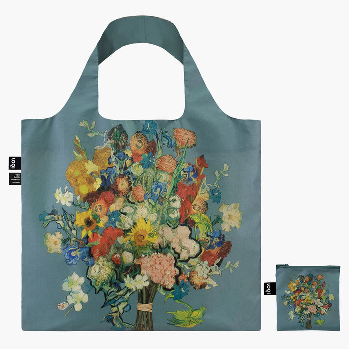 LOQI - Recycled Shopping Bag - Vincent Van Gogh - Flower Pattern Blue