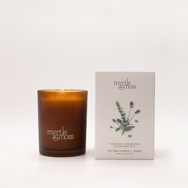 Myrtle & Moss - Soy Wax Candle - Rosemary, Cedarwood & Lavender Bud