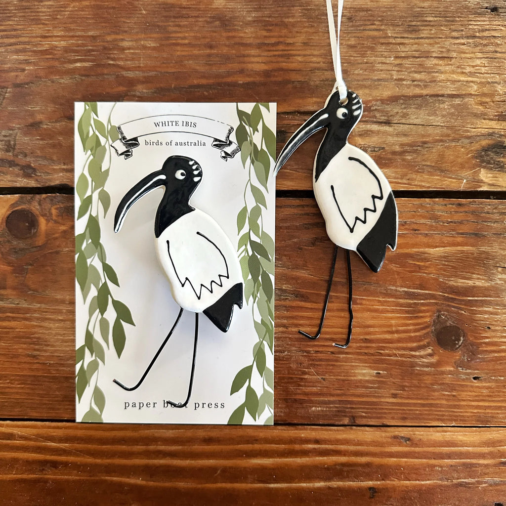 Paper Boat Press - Ceramic Australian Bird Ornament - White Ibis