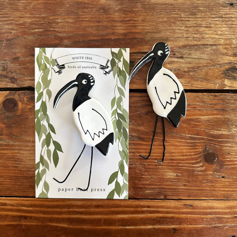Paper Boat Press - Ceramic Australian Bird Magnet - White Ibis