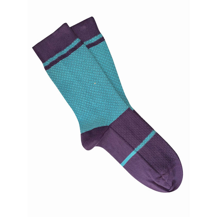 Tightology - Waffle - Cotton Socks - Aqua & Plum