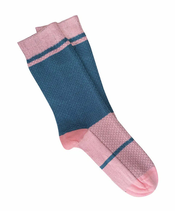 Tightology - Waffle - Cotton Socks - Petrol & Pink