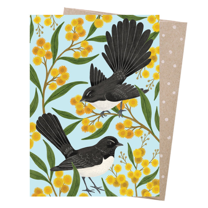 Negin Maddock - Greeting Card - Wagtails & Wattle