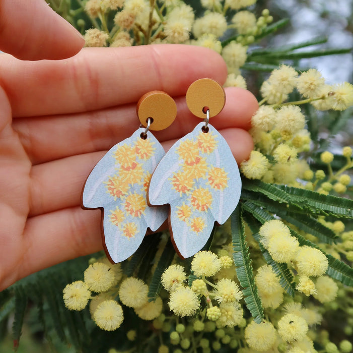 Pixie Nut & Co - Wooden Earrings - Silver Wattle