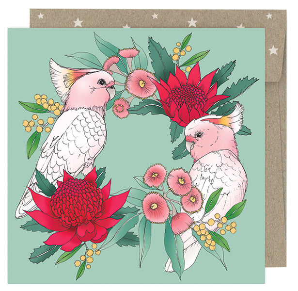 Victoria McGrane - Christmas Gift Cards - Pack of 8 - Pink Cockatoo Wreath