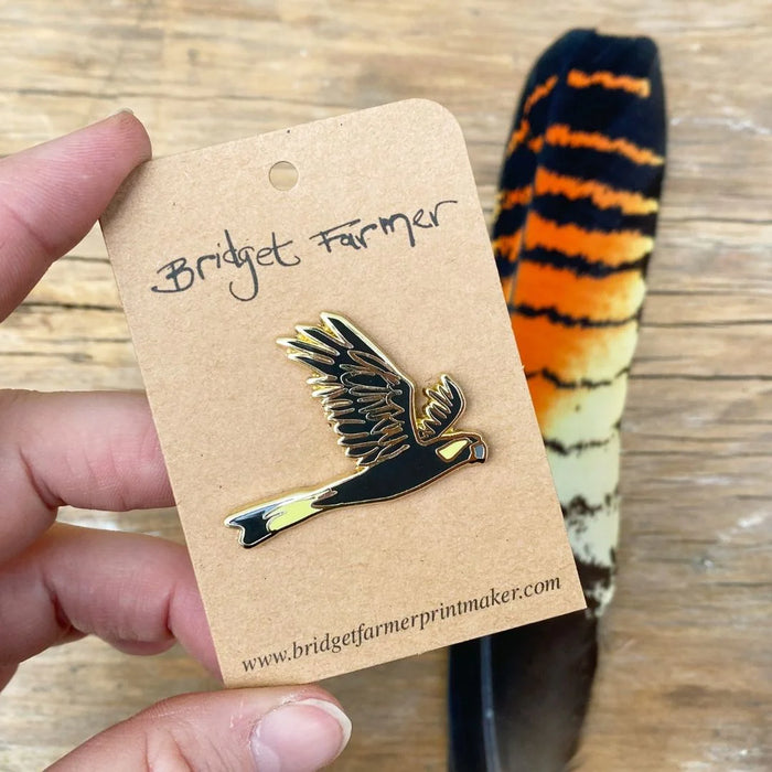 Bridget Farmer - Enamelled Lapel Pin - Yellow-tailed Cockatoo in Flight
