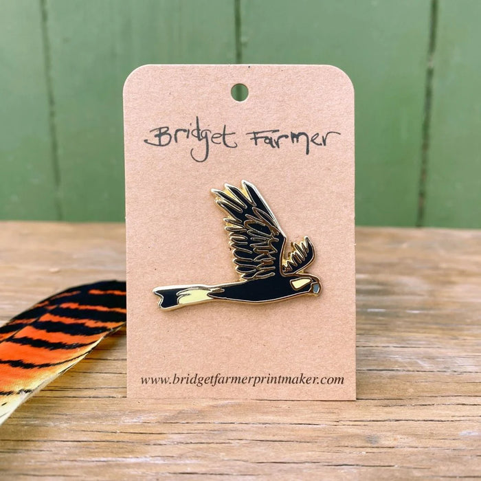 Bridget Farmer - Enamelled Lapel Pin - Yellow-tailed Cockatoo in Flight