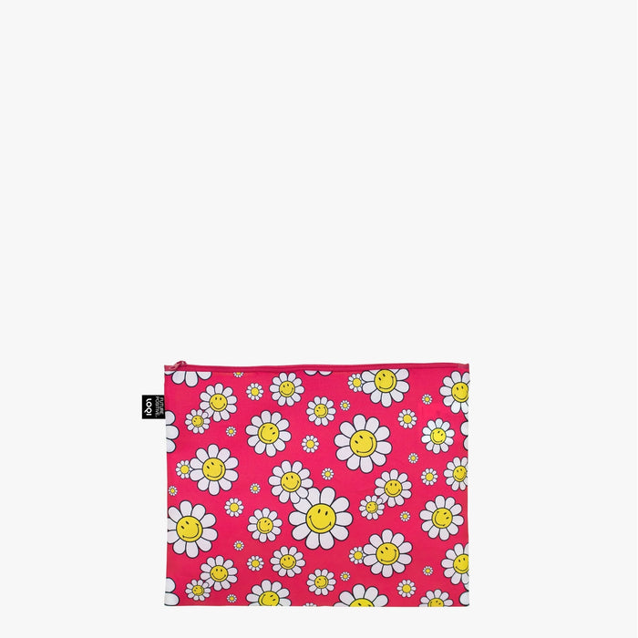 LOQI - Set of 3 Recycled Zip Pockets - Smiley Flowers