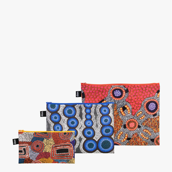 LOQI - Set of 3 Recycled Zip Pockets - Warlukurlangu Artists; Lewis, Egan, Dixon
