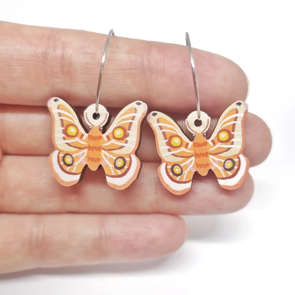 Pixie Nut & Co - Wooden Hoop Earrings - Emperor Moths