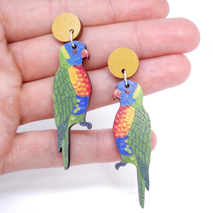 Pixie Nut & Co - Wooden Earrings - Rainbow Lorikeets