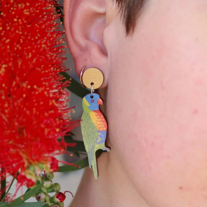 Pixie Nut & Co - Wooden Earrings - Rainbow Lorikeets