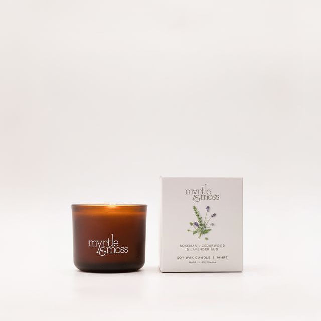 Myrtle & Moss - Soy Wax Candle - Rosemary, Cedarwood & Lavender Bud