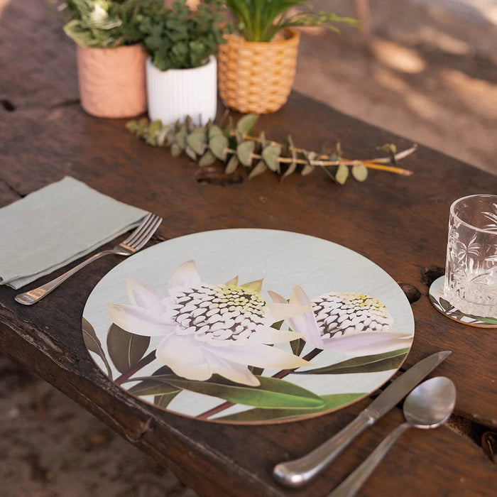 Banksia Blue - Placemat - White Waratah