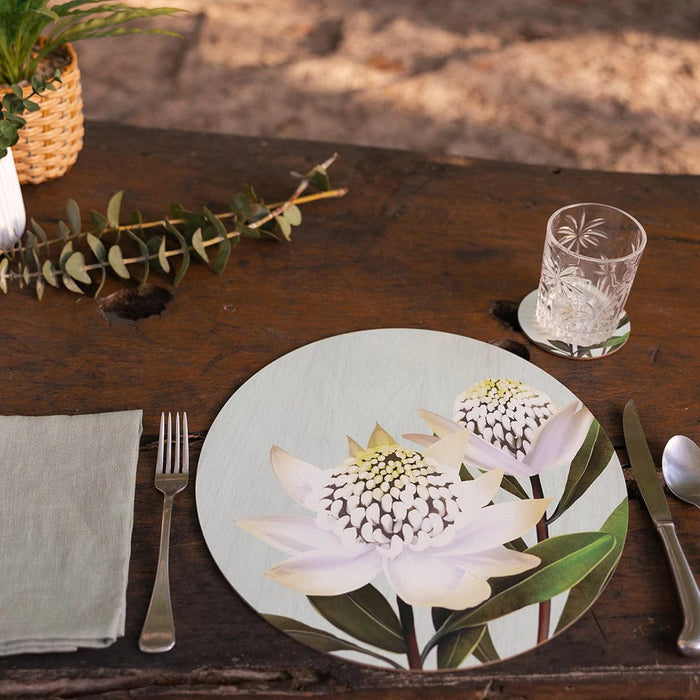 Banksia Blue - Placemat - White Waratah