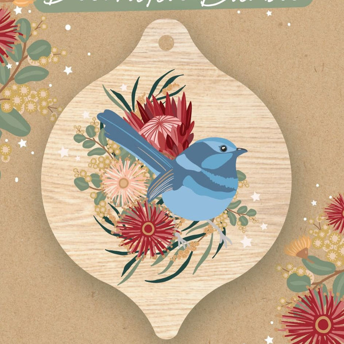 Aero Images - Christmas Card with Wooden Bauble - Christie Williams - Fairy Wren