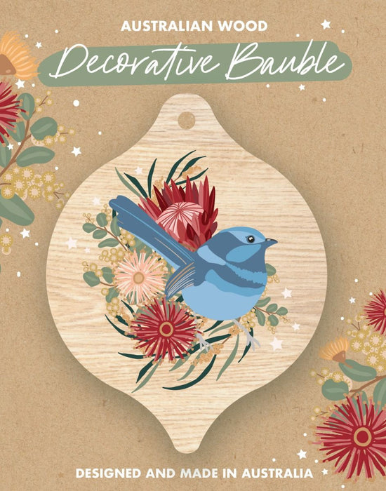 Aero Images - Christmas Card with Wooden Bauble - Christie Williams - Fairy Wren
