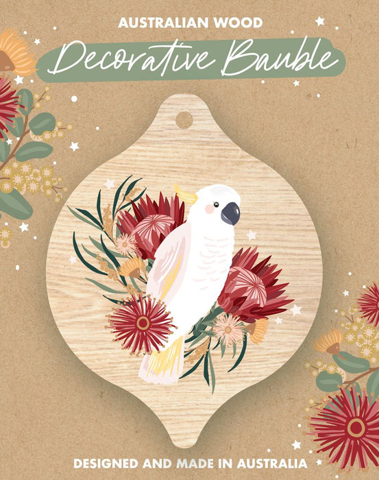 Aero Images - Christmas Card with Wooden Bauble- Christie Williams - Cockatoo