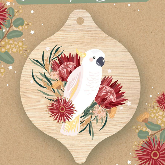 Aero Images - Christmas Card with Wooden Bauble- Christie Williams - Cockatoo