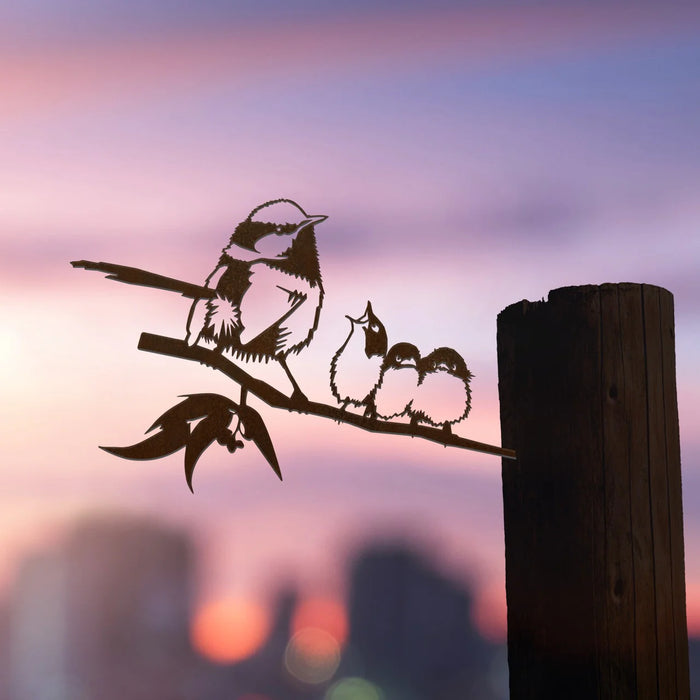 Metalbird - Garden Art - Blue Wren with Babies