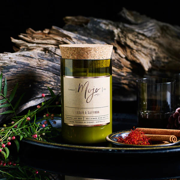 Mojo Candle Co - Wine Bottle Candle - Cedar & Saffron