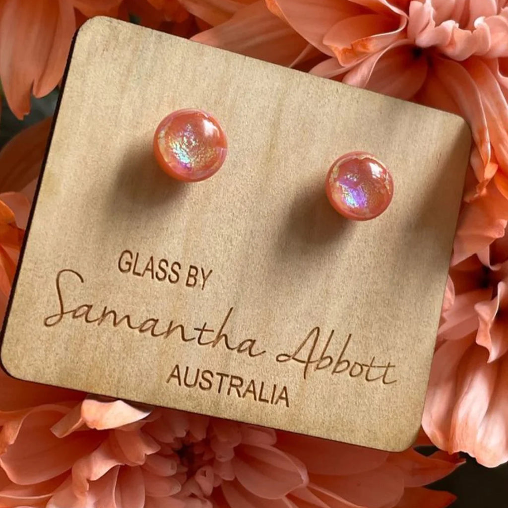 Samantha Abbot - Glass Stud Earrings - Coral Shimmer