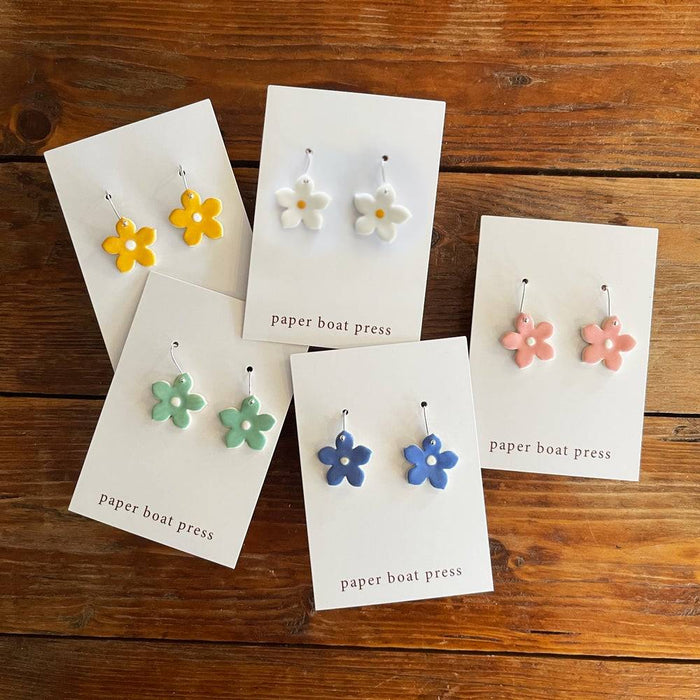 Paper Boat Press - Ceramic Flower Hanging Earrings