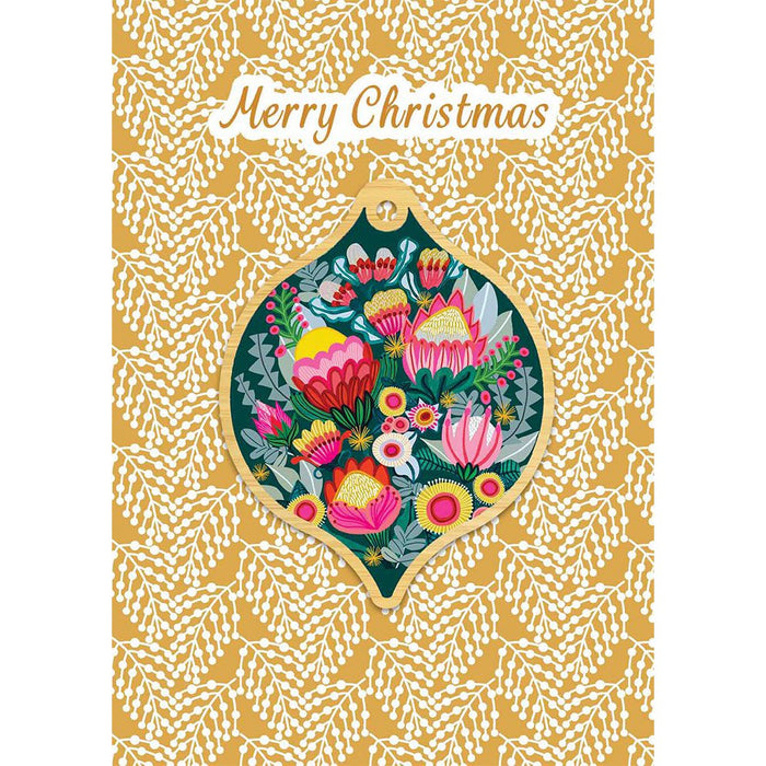 Aero Images - Christmas Card with Wooden Decoration - Kirsten Katz - Bush Flowers Green