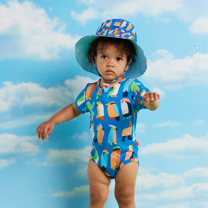 Halcyon Nights - Baby Sun Hat - Flamin' Galahs Blue