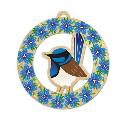 Go Do Good - Christmas Bird on Wreath Ornament - Blue Wren