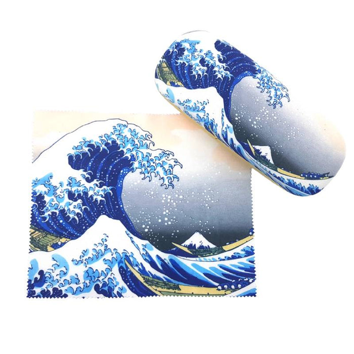 Plumeria - Hard Glasses Case with Microfibre Cloth - Hokusai  - The Great Wave